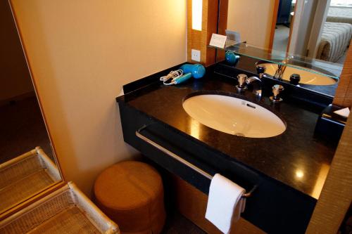 a bathroom with a sink and a mirror at Hotel Grand Arc Hanzomon in Tokyo