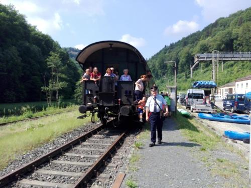 a group of people on a train on the tracks at Ferienwohnungen Porisch in Egloffstein