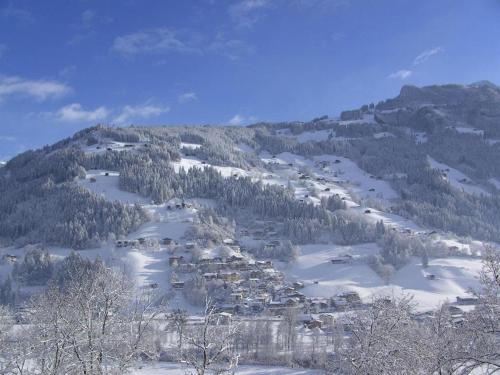 a small village on a snow covered mountain at Haus Dejakom Mayrhofen in Mayrhofen