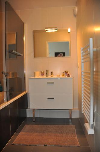 カネ・アン・ルシヨンにあるAlbatrosのバスルーム(白い洗面台、鏡付)