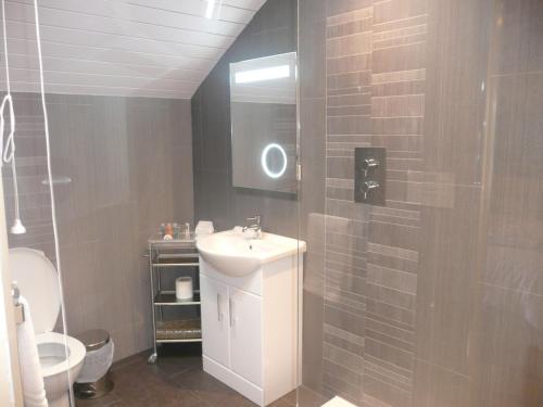 a bathroom with a sink and a toilet at Noble Lands in Wooler