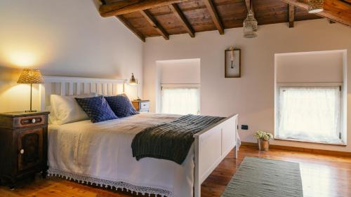 a bedroom with a large bed and two windows at Relais Valpolicella B&B in Marano di Valpolicella