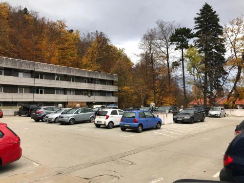 a parking lot with cars parked in front of a building at International in Bad Harzburg