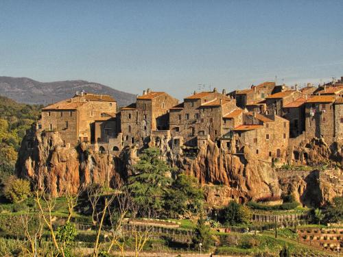 un gruppo di edifici in cima a una montagna di La Posta Regia a Pitigliano