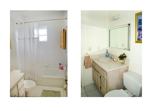 two pictures of a bathroom with a sink and a toilet at 8 Villa Martinique in Freeport