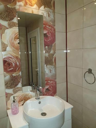 a bathroom with a sink and a mirror at Kalina apartment in Ruse