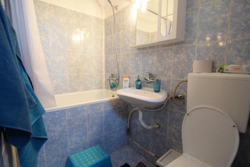 La salle de bains est pourvue de toilettes et d'un lavabo. dans l'établissement Resedinta lui Calin, à Bucarest