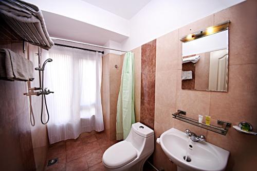 e bagno con lavandino, servizi igienici e doccia. di Hotel Friends Home a Kathmandu