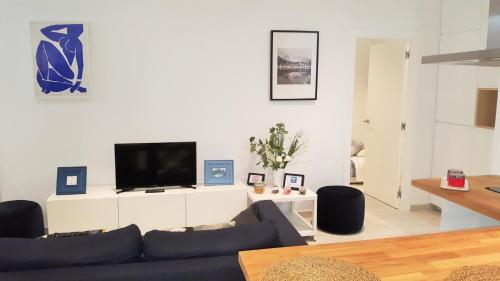 a living room with a couch and a flat screen tv at La Casa de Mencía AT-47-44 in Valladolid