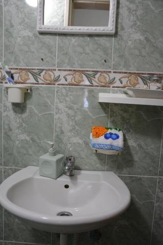 a bathroom with a white sink and a mirror at Guest House Vera in Ulcinj