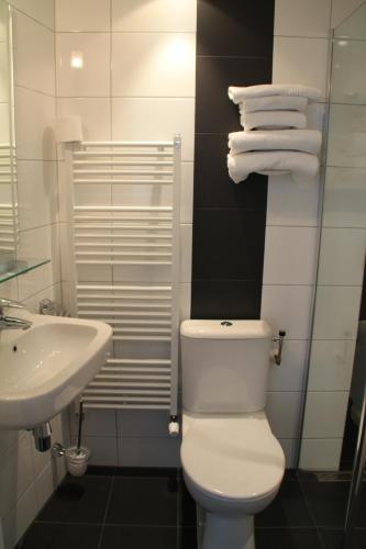 a bathroom with a white toilet and a sink at De Doelen in Leiden