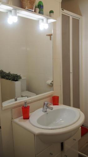 バルセロナにあるBarcelona Apartments Rental Iのバスルーム(洗面台、鏡付)