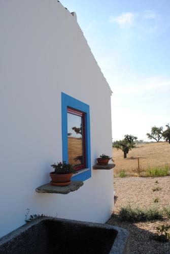 a mirror on the side of a white building with plants at Casa da Urra in Urra
