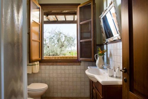 a bathroom with a toilet and a sink and a window at Agriturismo L'Antica Fornace in Peccioli