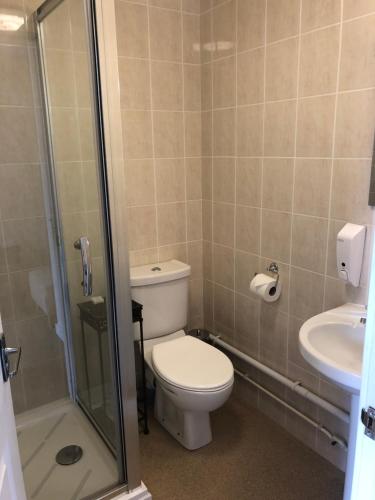 a bathroom with a toilet and a sink at Newent Golf Club and Lodges in Newent