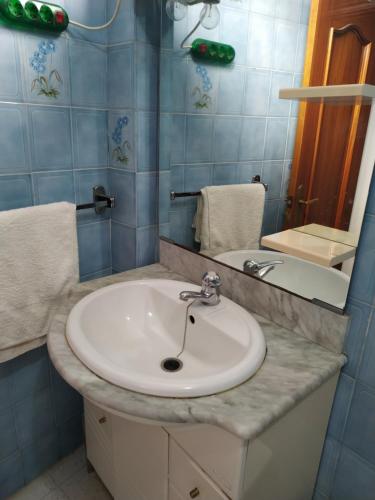 ein Badezimmer mit einem weißen Waschbecken und einem Spiegel in der Unterkunft Apartamento Lulu in Málaga