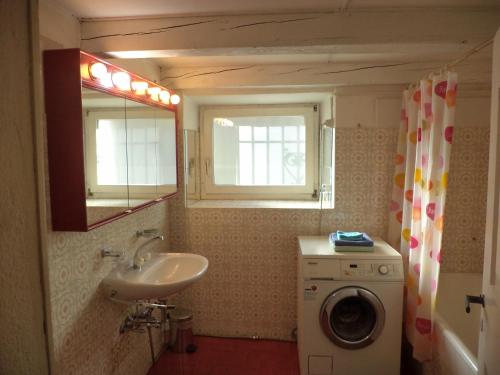a bathroom with a sink and a washing machine at B&B Casa Codega in Intragna