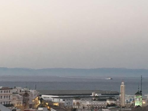 a view of a city with a ship in the water at Dar 23 in Tangier