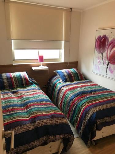two beds sitting next to each other in a room at Departamento en Viña del Mar in Viña del Mar
