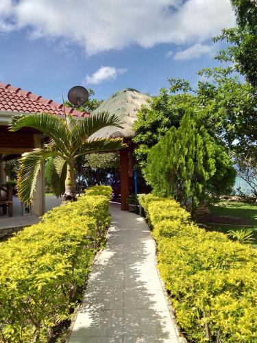 a sidewalk in front of a building with trees at Ancelle Cristo Re in Moalboal