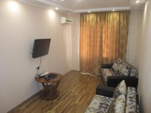 Однокомнатная квартира в центре في أنابا: غرفة معيشة مع أريكة وتلفزيون