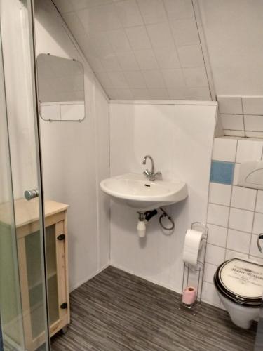 a bathroom with a sink and a toilet at Gite Bleu in MÃ©nil-Vin