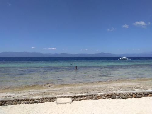 a person standing in the water at the beach at Ancelle Cristo Re in Moalboal