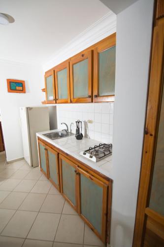 a kitchen with a sink and a stove at Las Palmeras by Graziano in Boca Chica