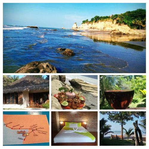 a collage of pictures of the ocean and a beach at Hosteria Cumilinche in Same