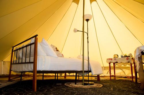 une chambre avec un lit dans une tente dans l'établissement Club Boutique Hotel Cunnamulla, à Cunnamulla
