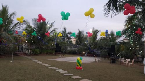 a bunch of balloons are flying in the air at Anand Agro Tourism Kashid in Alibaug