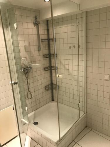 カイザースラウテルンにあるMünch 10のバスルーム(ガラスドア付きのシャワー付)