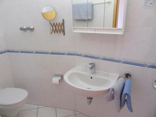 een badkamer met een wastafel en een toilet bij Haus Aja Textor-Goethe in Frankfurt am Main