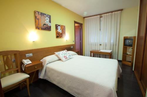 Habitación de hotel con cama y teléfono en HOTEL PARRILLADA TERRANOVA, en Oza dos Ríos