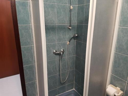 a shower with a hose in a bathroom at Apartments Zova in Medulin