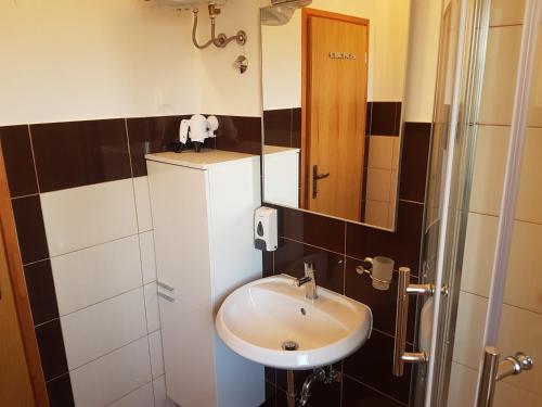 a bathroom with a sink and a shower at Apartments Zova in Medulin