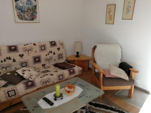 a living room with a couch and a chair at Haus Residence in Täsch