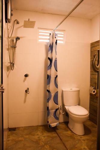 a bathroom with a toilet and a shower at Rainforest Holiday Inn in Deniyaya