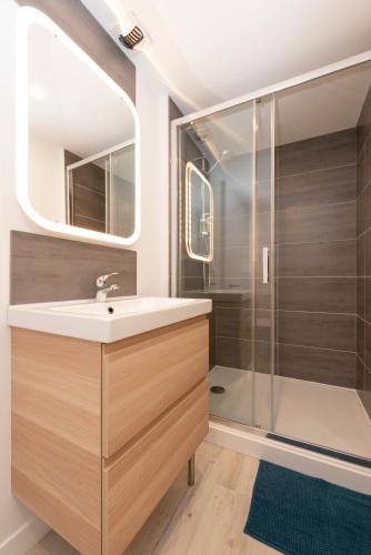 une salle de bain avec un lavabo et une douche dans l'établissement Lombard, à Toulouse