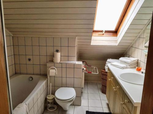 a small bathroom with a toilet and a sink at Ferienwohnung Angelika in Bad Kissingen