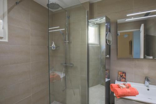 une salle de bain avec une douche en verre et un lavabo dans l'établissement La Providence Nice, à Nice