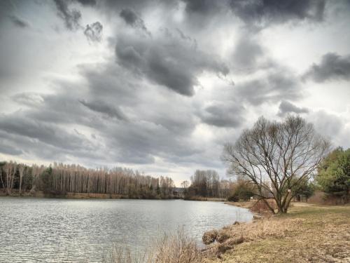 a view of a lake with a cloudy sky at Hotel Fajkier in Kroczyce