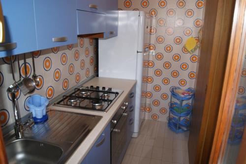 a small kitchen with a stove and a sink at Appartamento l'Adriatico, Villarosa in Alba Adriatica