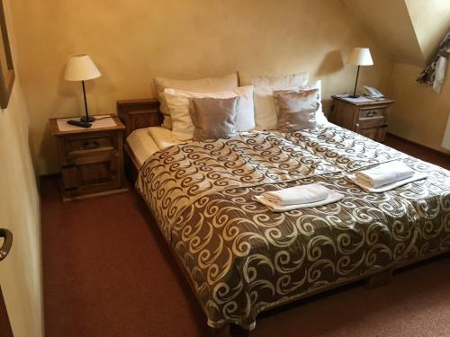 Una cama o camas en una habitación de Hotel Dwór Karolówka