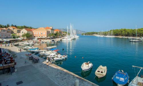 a group of boats are docked in a harbor at House at the seafront in Stari Grad
