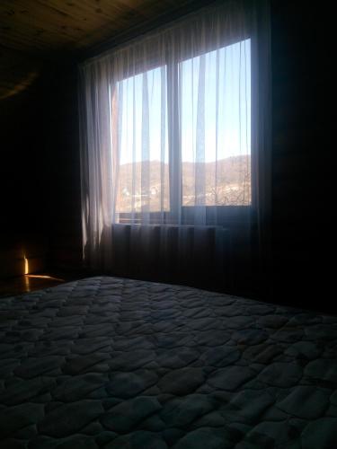 a bedroom with a bed and a window at "Карпатський краєвид" in Polyana