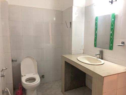 a bathroom with a toilet and a sink at Hotel Greenland in Nagarkot