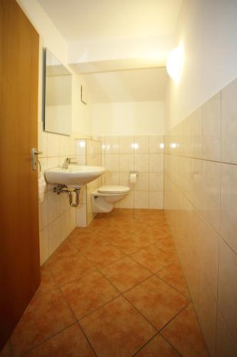 a bathroom with a sink and a toilet at Appartementhaus Albrecht in Bad Füssing