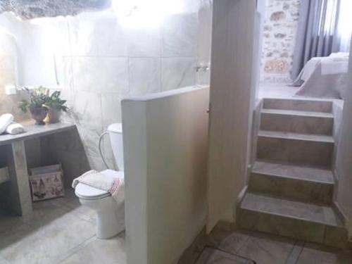 a bathroom with a toilet and a shower and a sink at Studio Rafaela in Matala