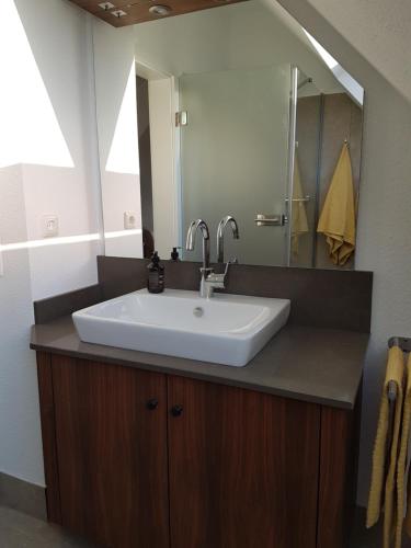 a bathroom with a sink and a mirror at DOMizil Xanten in Xanten